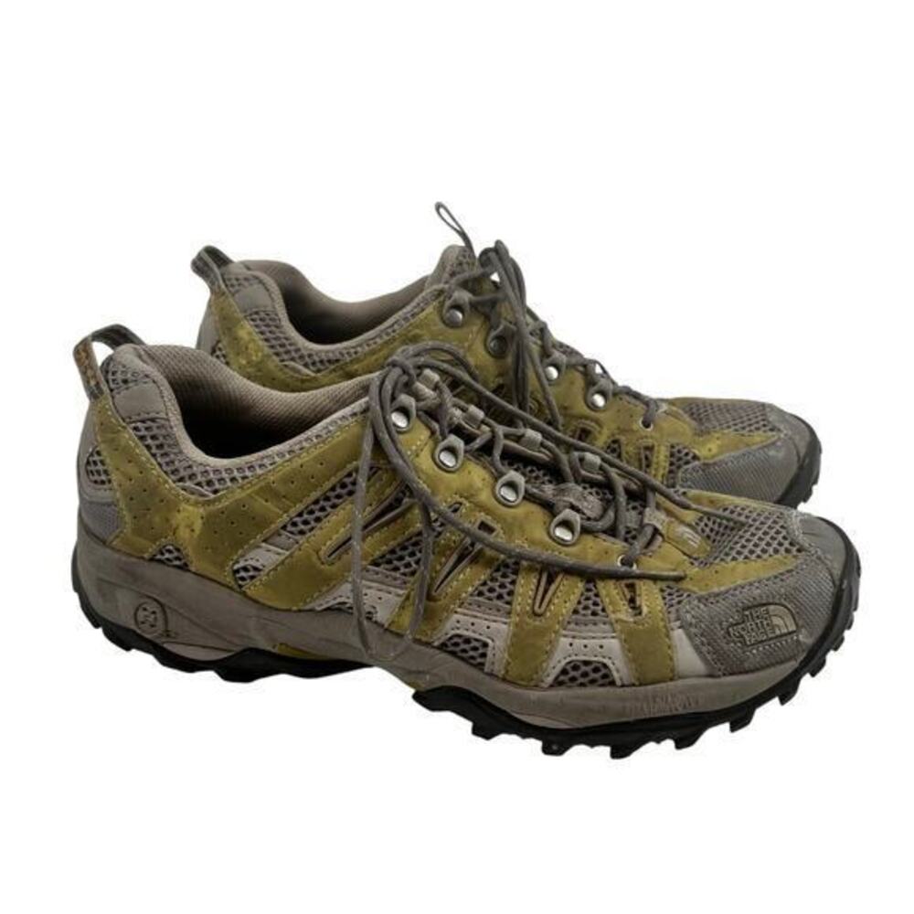 The North Face Womens 10 Beige Tan Brown Green Hiking Shoe Trail Sneaker Vibram